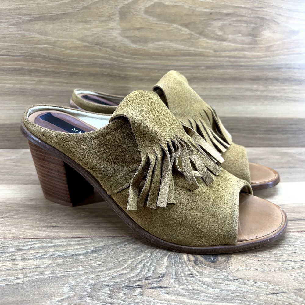 Matt Bernson Sandals 8.5‎ Tan Suede Finge Boho Block Heel - Picture 4 of 11